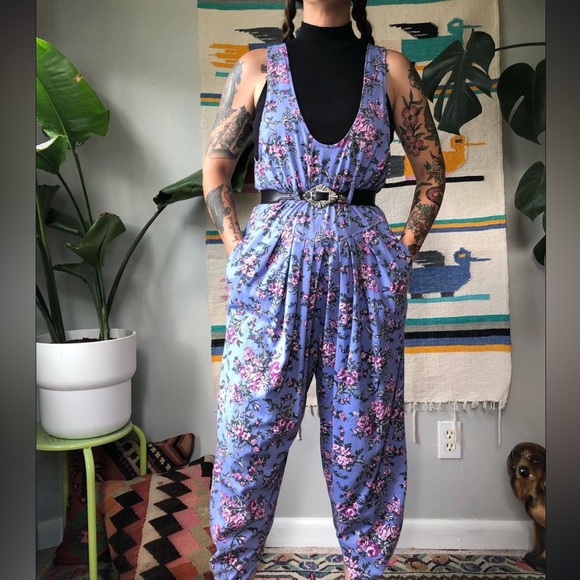 Vintage Retro 80's Floral Jumpsuit - Picture 6 of 6